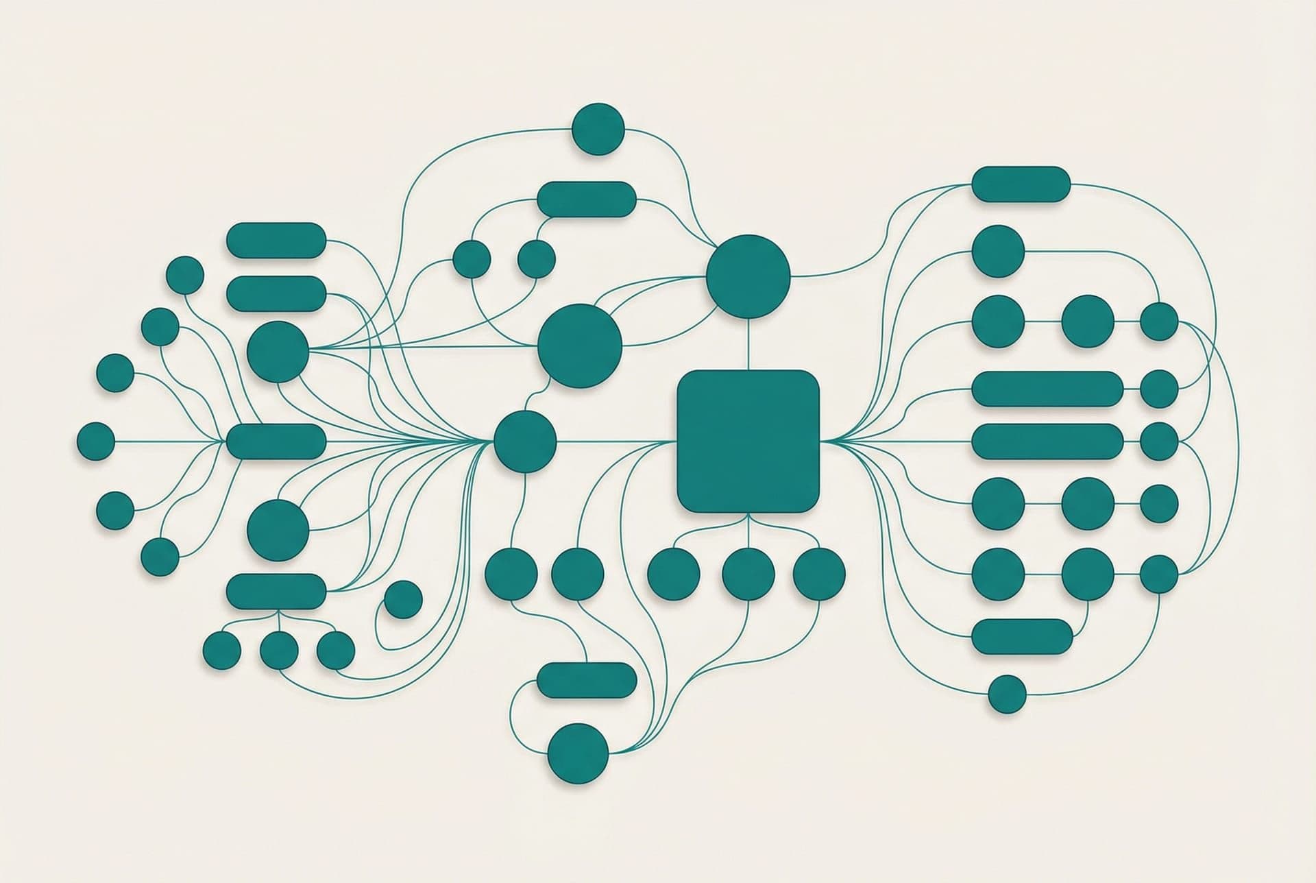 Abstract illustration of interconnected business systems representing repair workflows, logistics routing, and insurance integrations